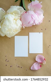 Business Card Mockup , Business Card Mockup With Flowers, Pink And White Peonies,jpg