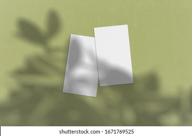 Business Card Mockup. Natural Overlay Lighting Shadows The Leaves. Business Cards 3.5x2 Inch. Scene Of Leaf Shadows.