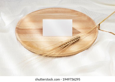 Business Card Mockup On Wooden Plate 