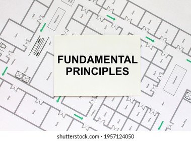 Business card with text Fundamental Principles on a construction drawing. Concept photo - Shutterstock ID 1957124050