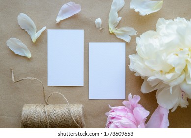 Business Cards Mockup With Peonies, Business Card Photo, Floral Business Card Template, Jpg