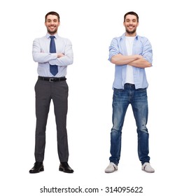 Business And Casual Clothing Concept - Same Man In Different Style Clothes