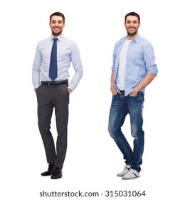 Business And Casual Clothing Concept - Same Man In Different Style Clothes