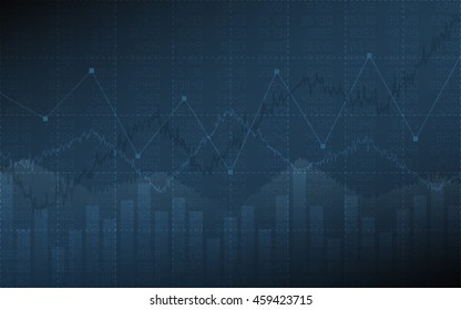 Business Chart With Line Graph, Bar Chart And Stock Numbers On Dark Blue Color Background (vector)