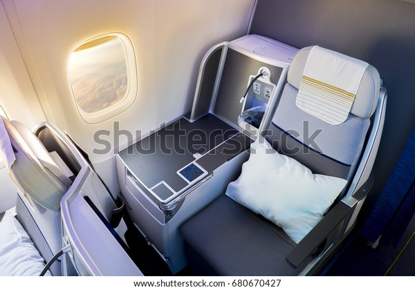 Business Class Airplane Interior Stock Photo Edit Now