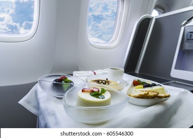 Business Class In-flight Meal, Ice Cream As Dessert. 