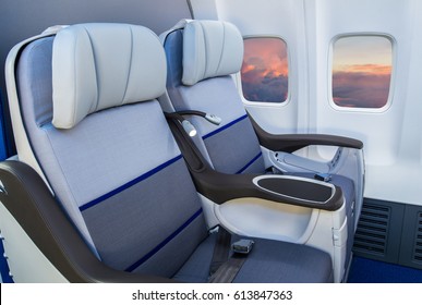 Business class reclined seats of airplane