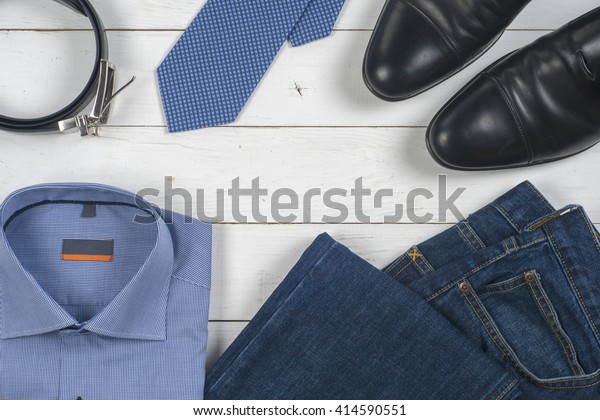 Business Clothes On Wooden Background Set Stock Photo 414590551 ...