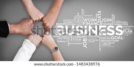Business Commerce Finance and Marketing Concept. Words cloud of keywords related to financial analysis, people management, target goal, business planning and stock market data.