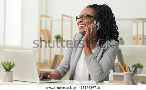 Business Communication African American Office Girl Stock Photo ...