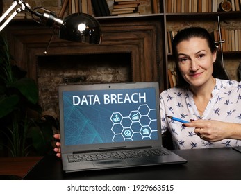 Business Concept About DATA BREACH With Phrase On The Computer. An Incident Where Information Is Stolen Or Taken From A System Without The Knowledge Or Authorization Of The System's Owner
