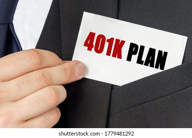 Business Concept. Businessman Holds A Card With The Text - 401K PLAN