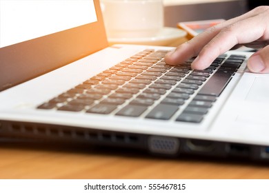 Business Concept, Businessman Working On Office Desk. Watching Something On Computer Laptop, He Was Thinking About Something For Idea.