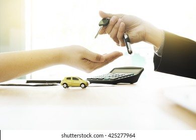 Business Concept, Car Insurance, Sell And Buy Car, Car Financing, Car Key For Vehicle Sales Agreement