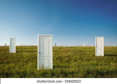 Business Concept Of Choice: Many Doors In A Field