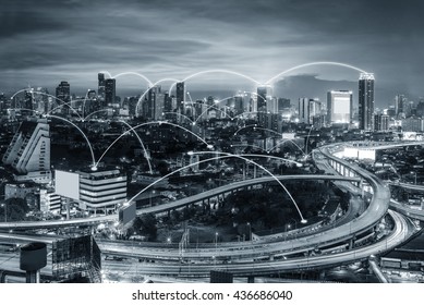 Business Concept, City Scape And Connection Technology Interface