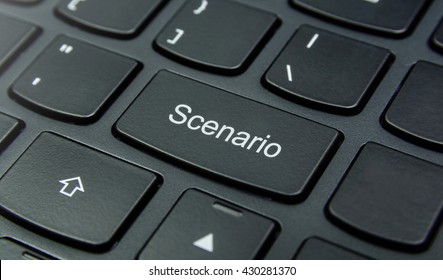 Business Concept: Close-up The Scenario Button On The Keyboard And Have Black Color Button Isolate Black Keyboard