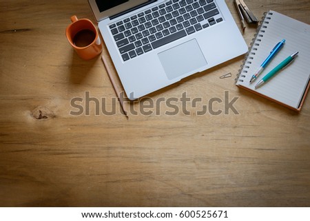 Similar – Desktop office mix on a wooden table