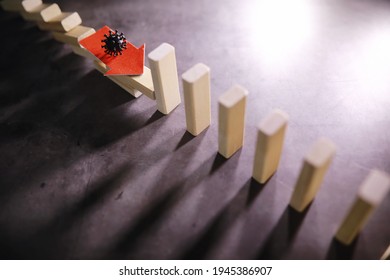 Business Concept. The Depreciation Of The National Currency Of Russia. The Symbol Of The Ruble. Inflation And Stagnation. Abstract Falling Columns Symbolizing The Economy Of The Country.