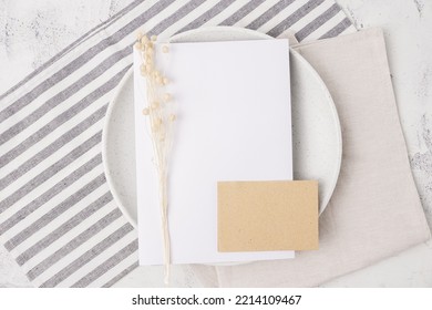 Business Concept, Finance, Wedding And Restaurant Menu. Blank Paper And Envelopes. Mockup.topview.