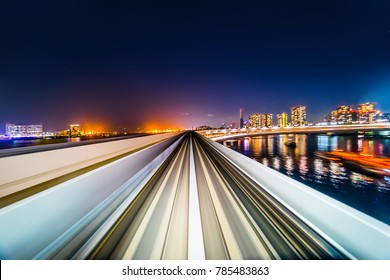 Business concept - high speed abstract MRT track of motion light for background in tokyo, japan