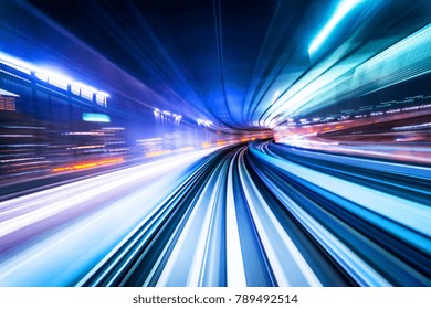 Business Concept - High Speed Abstract MRT Track Of Motion Light For Background In Tokyo, Japan