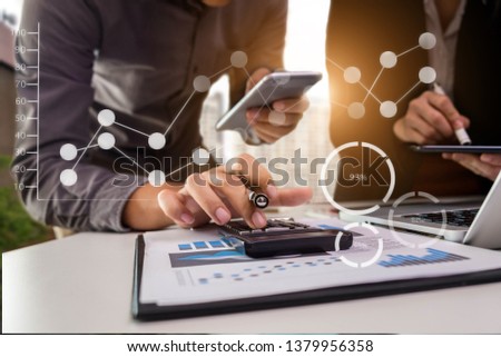 business concept, Business man and business woman working and meeting with chart at office.