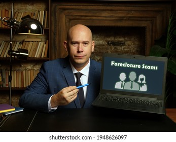 Business Concept Meaning Foreclosure Scams With Inscription On Laptop.

