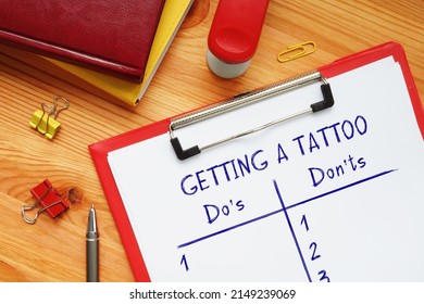 Business Concept Meaning GETTING A TATTOO Do's And Don'ts With Inscription On The Page.
