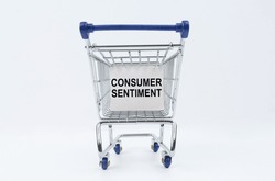 Business Concept. On A White Background Is A Shopping Cart With A Sign That Says - Consumer Sentiment