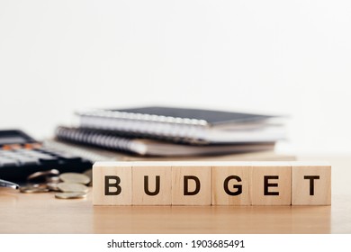 Business Concept Of Planning 2021.wooden Cube Block With Word BUDGET On Office Desk.copy Space.