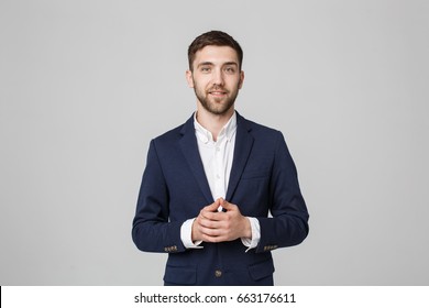 Business Concept    Portrait Handsome Business man holding hands and confident face  White Background 
