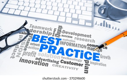 Business Concept:best Practice Word Cloud On Office Scene