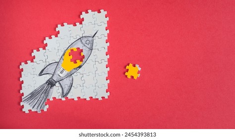 Business concept,teamwork,cooperation,innovation,human resources,recruitment,ideas with lightbulb,rocket and jigsaw puzzle pieces,free copy space. - Powered by Shutterstock