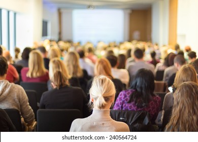 Business Conference And Presentation. Audience At The Conference Hall. Business And Entrepreneurship.