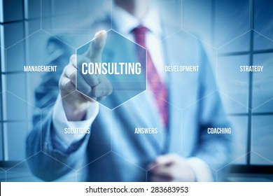 Business Consulting Concept, Businessman Selecting Interface