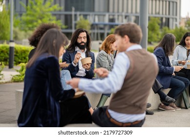 Business, Co-workers At Lunch Break Outside