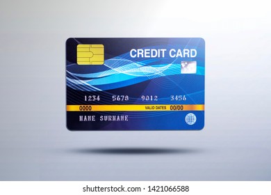 Business Credit Card Isolated On Grey Background With Shadow , Credit Card For Payment To A Merchant Or As A Cash Advance.