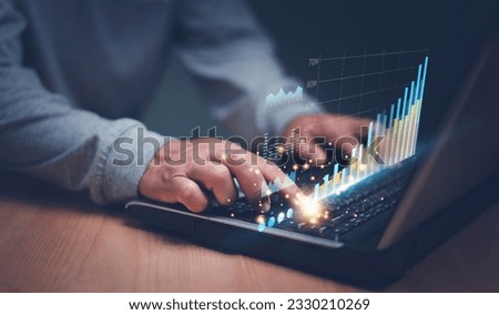 Business data analysis and project management concept, Businessman using laptop computer to analyze financial graph for investment, Corporate future growth plan, Business planning and strategy.