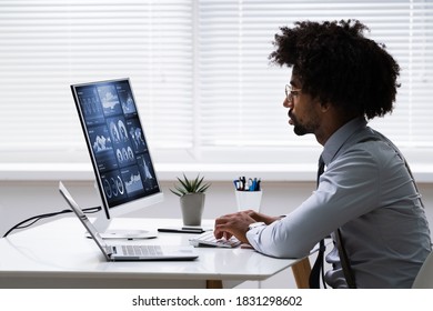 Business Data Analyst Using Computer. African American Advisor