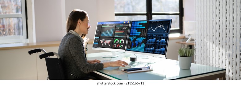 Business Data Analyst Woman Using Computer Screen