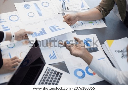 Business Data Analytics Concept. Team of hands with business data analytics plan marketing, Teamwork hands, Analytics and financial.