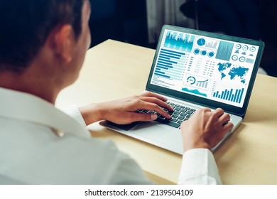 Business data dashboard analysis by ingenious computer software . Investment application display business sales and profit on the computer screen and advise marketing planning decision . - Shutterstock ID 2139504109