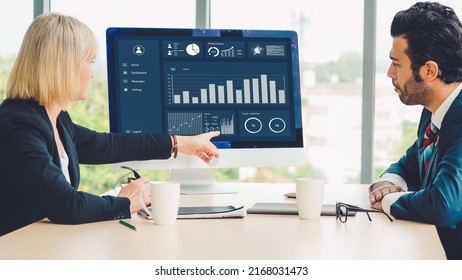 Business data dashboard analysis by ingenious computer software . Investment application display business sales and profit on the computer screen and advise marketing planning decision .