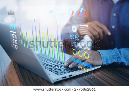 Business data dashboard with multiple charts and graphs for financial analysis and corporate performance monitoring
