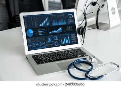 Business data dashboard provide business intelligence analytic for marketing strategy planning snugly with big data set to analyze customer demands and foreseeing business future - Powered by Shutterstock