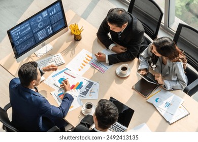 Business data dashboard provide business intelligence analytic for marketing strategy planning snugly with big data set to analyze customer demands and foreseeing business future - Powered by Shutterstock