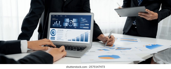 Business data dashboard provide business intelligence analytic for marketing strategy planning brisk with big data set to analyze customer demands and foreseeing business future