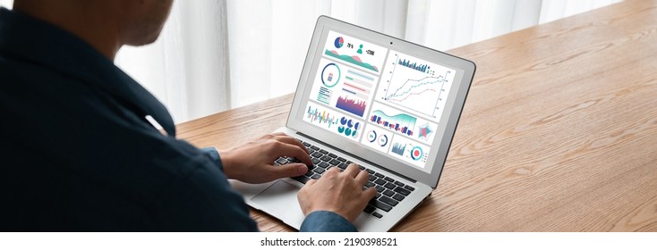 Business data dashboard provide modish business intelligence analytic for marketing strategy planning - Shutterstock ID 2190398521