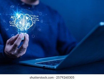 Business data using AI technology background using computer customer service showing data connection storing various data with AI to help simplify documents

